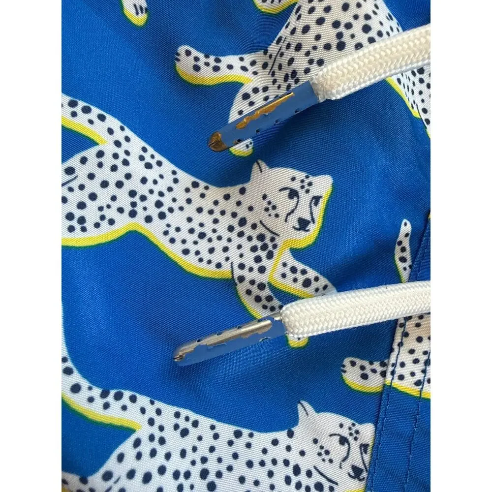 Boden Men's Cheetah Print Blue Swim Trunks Size Large